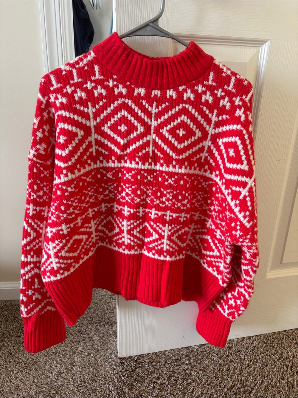 Old Navy Red and White Fair Isle Turtleneck Sweater NEVER WORN